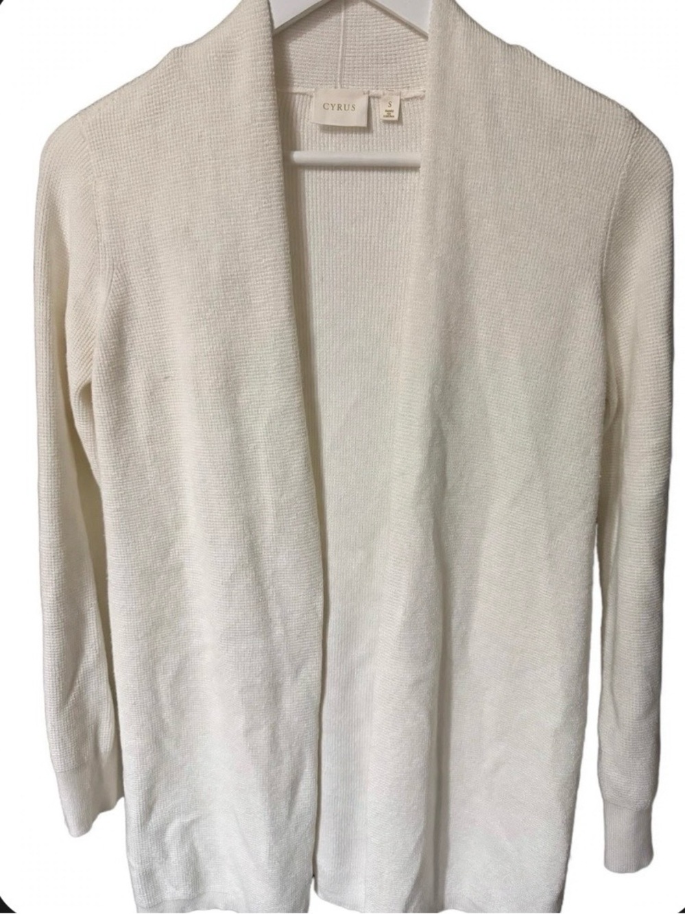 Cyrus Open-Front Waffle Knit Sweater Cardigan in White Size S
